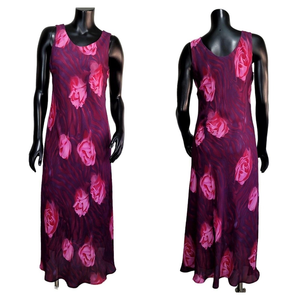 Y2K Mary McFadden Collection Purple Pink Rose Floral Zebra Print‎ Maxi Dress